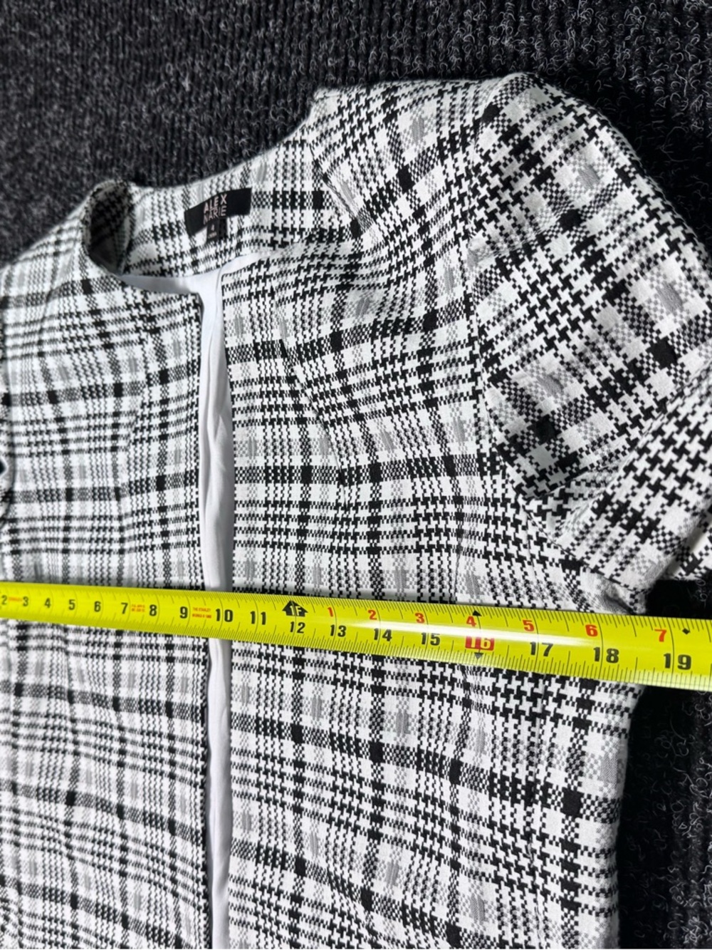 Alex Marie Plaid Coat Dress Jacket Black White Academia Career Work Size 4 - Picture 7 of 8